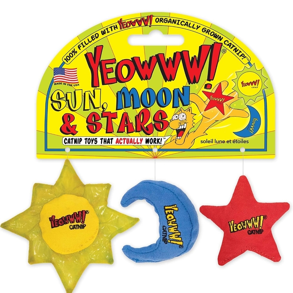Ducky World Yeowww Sun Moon Star Cat Toy 3pc Set Organic Catnip
